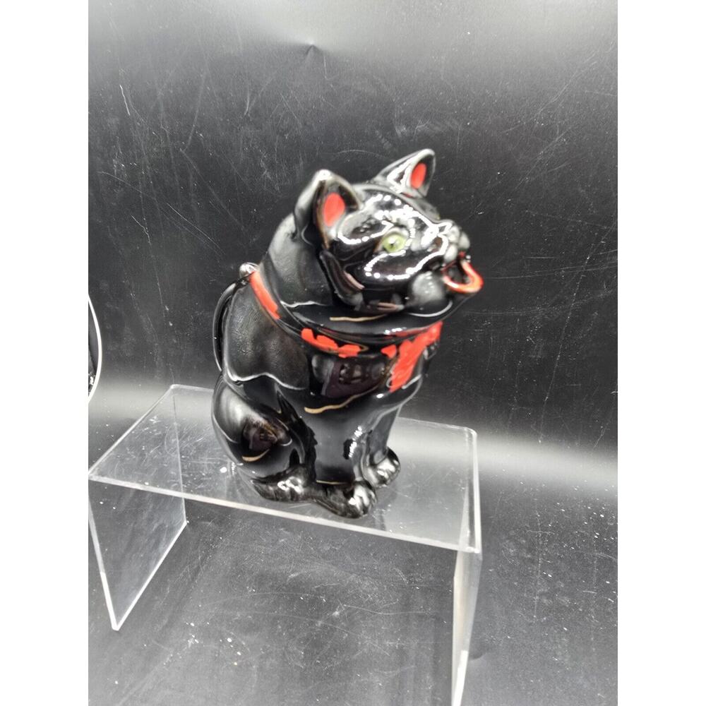 Vintage Royal Japan Black Cat Sugar and Creamer Set Hand Painted Redware 1950’s